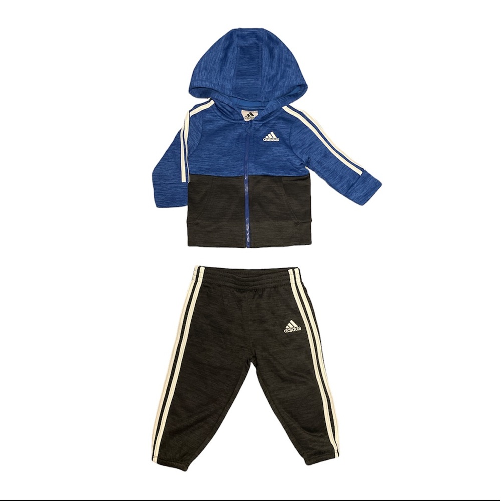Adidas 9 month Zip Front Fleece Hoodie and Joggers Set tracksuit